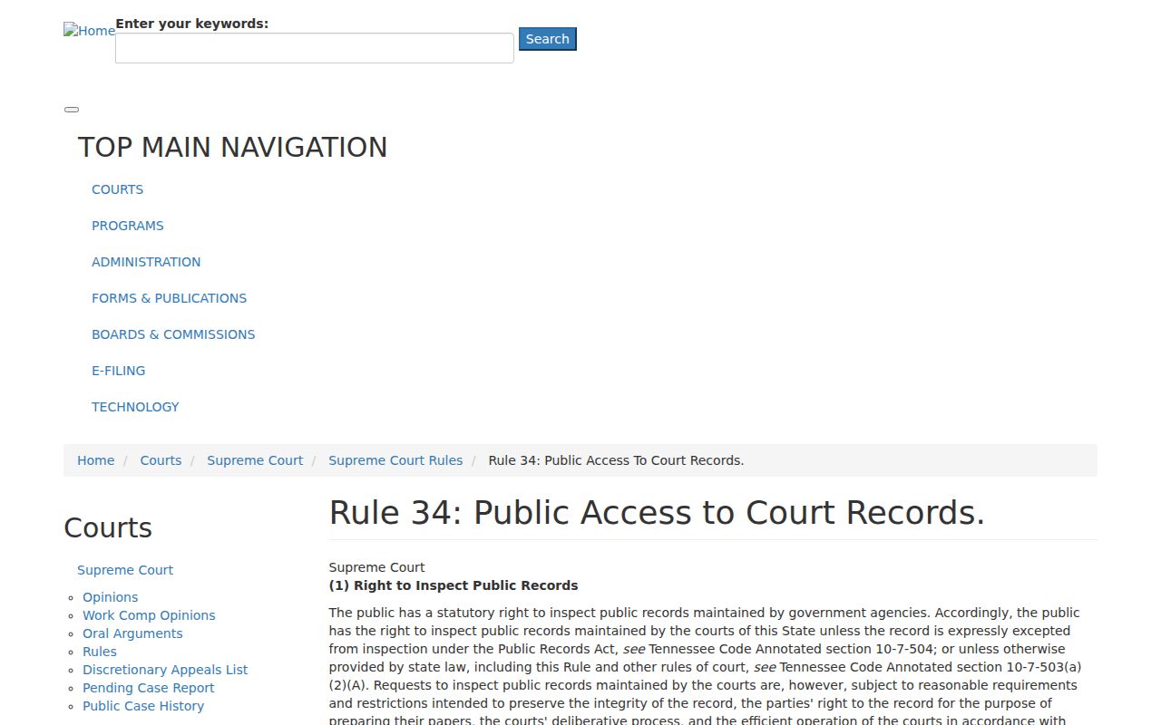 Humphreys County arrest warrant record access, Tennessee Supreme Court Rule 34