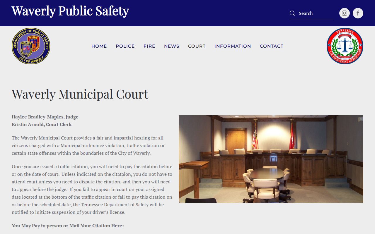 Humphreys County traffic warrant guide, Waverly municipal citation payment instructions