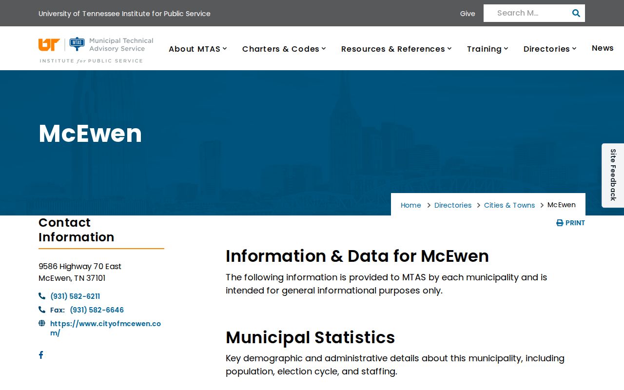 McEwen warrant records route, UT-MTAS municipal directory and court-code information