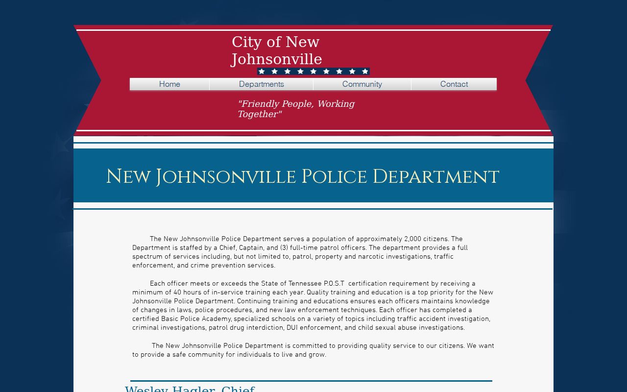New Johnsonville warrant records route, city Police Department contact page